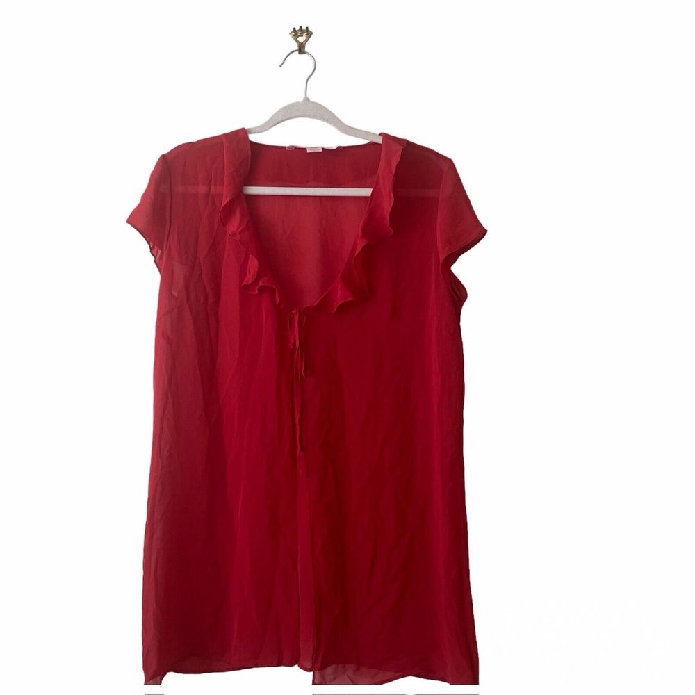 Victoria’s Secret Women’s Size Large Red Short‎ Sleeve Sheer Ruffle Cover Up